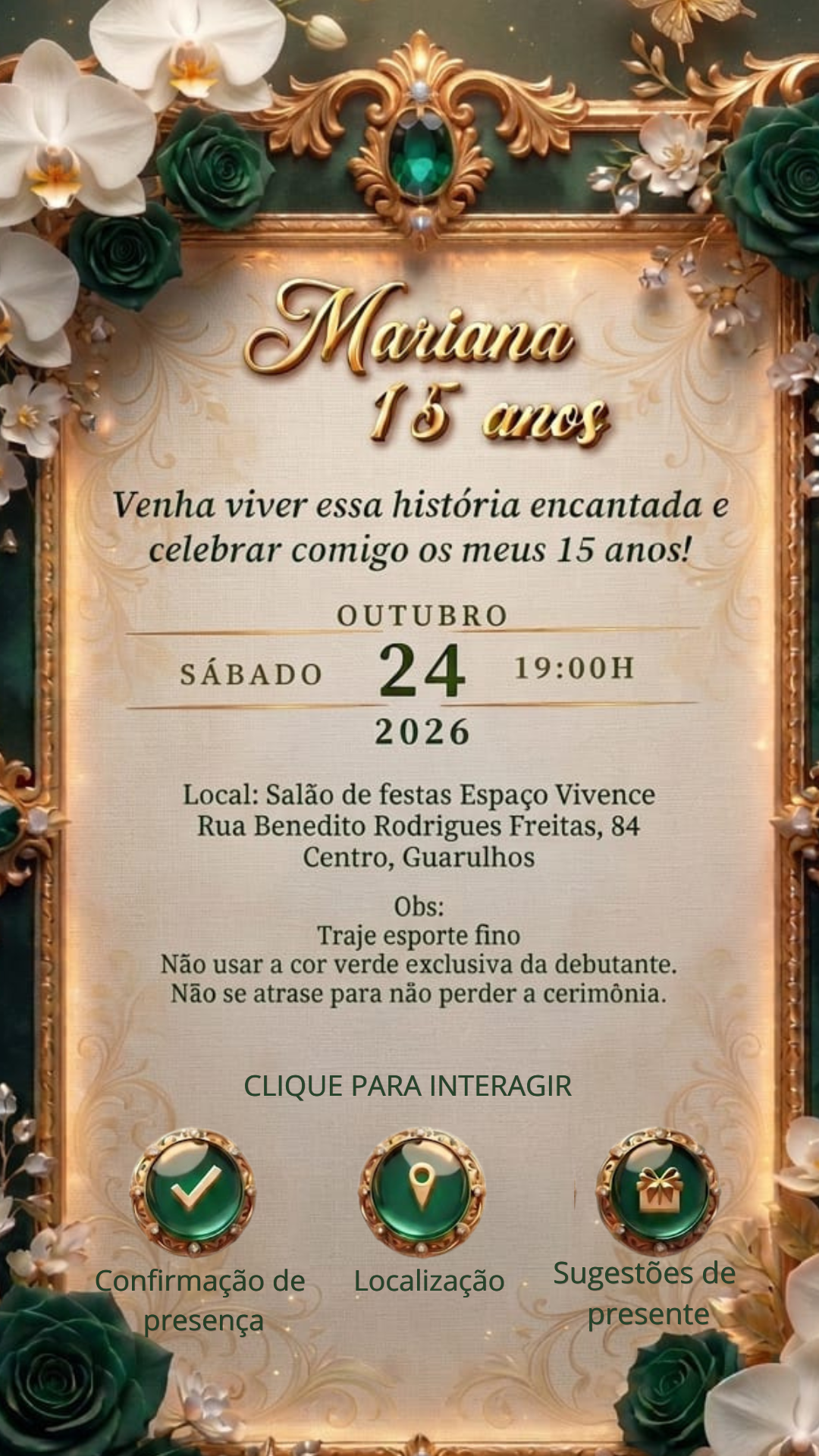 Informações e Botões - Mariana