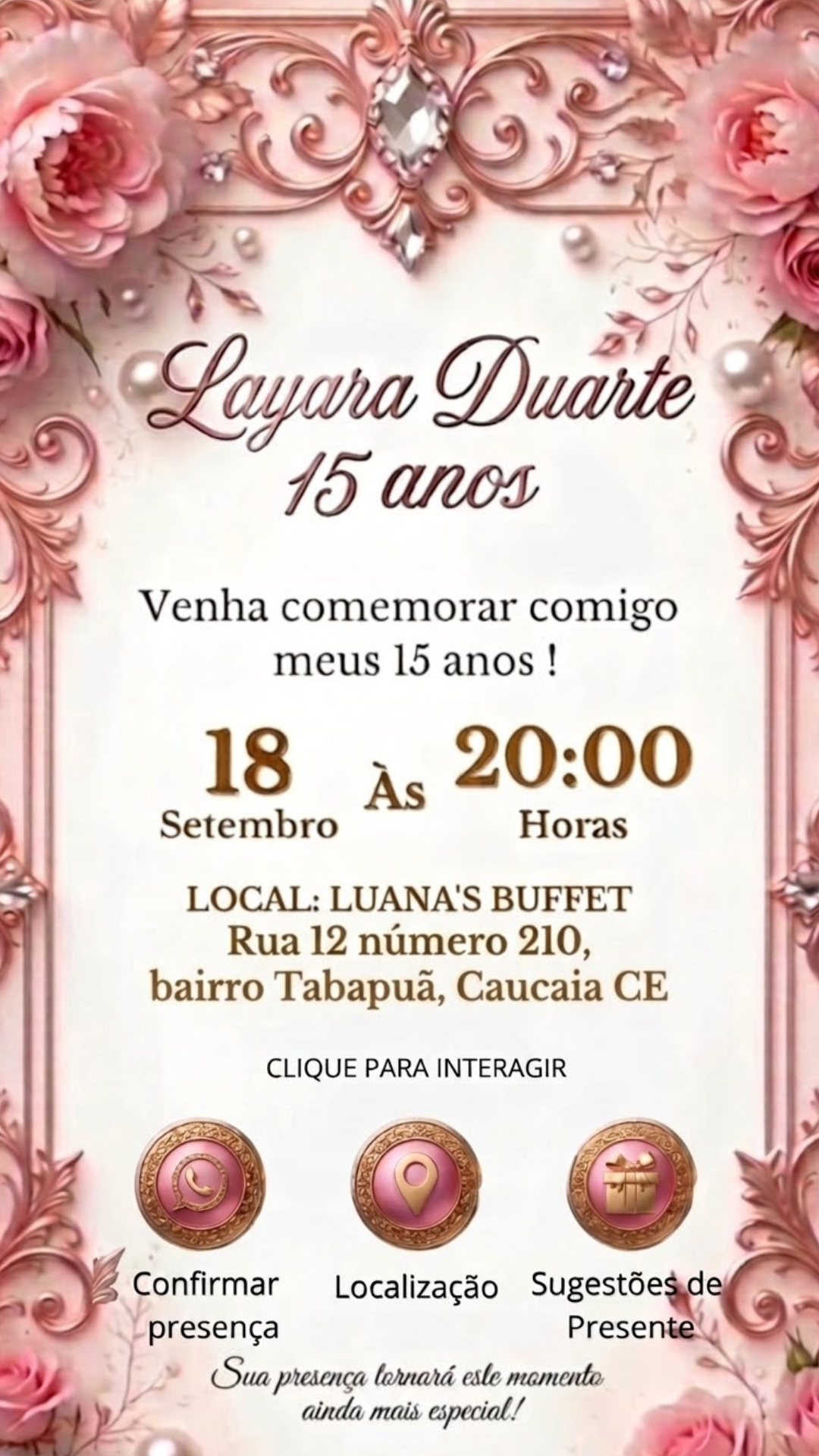 Informações e Botões - Layara Duarte