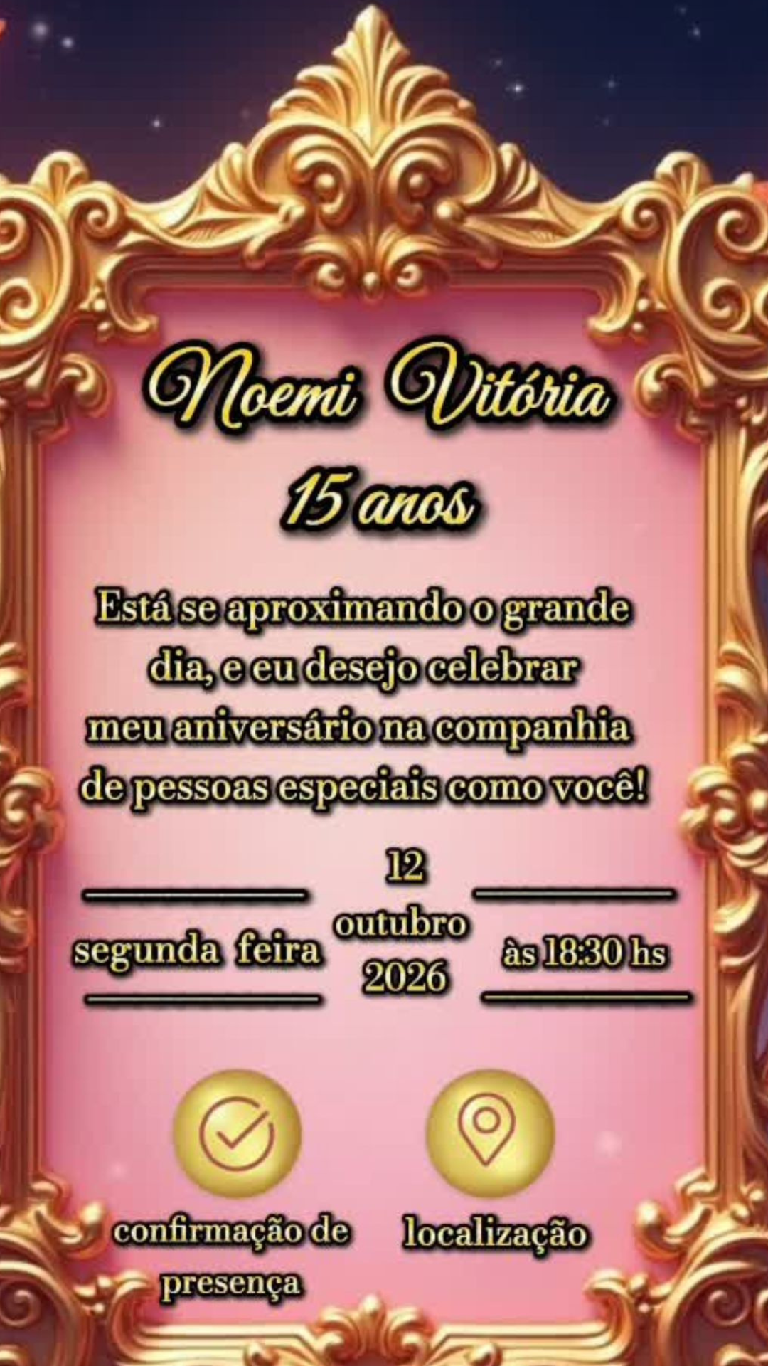 Informações e Botões - Noêmi Vitória