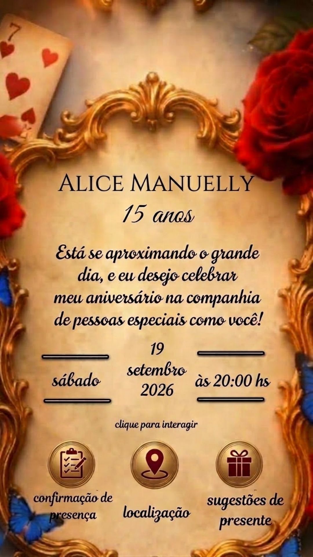 Informações e Botões - Alice Manuelly