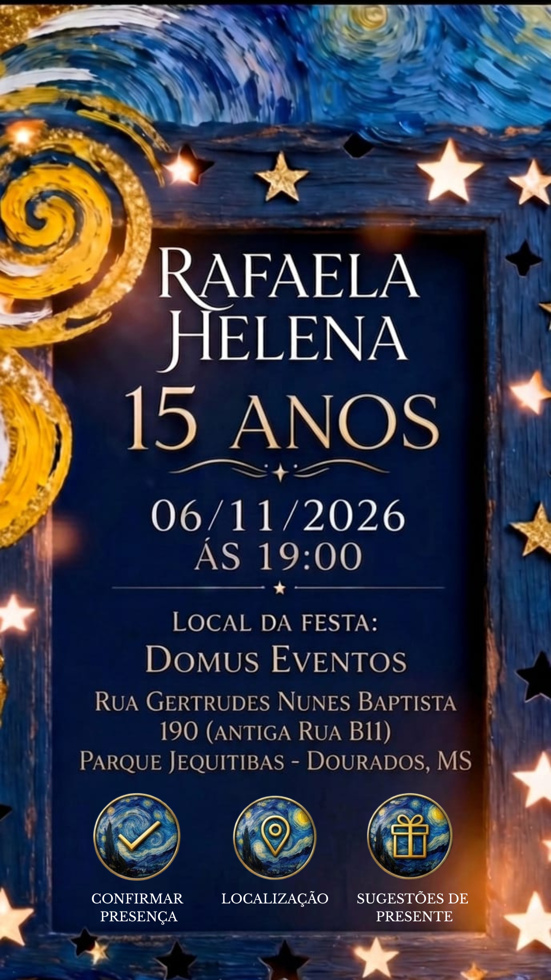 Informações e Botões - Rafaela Helena