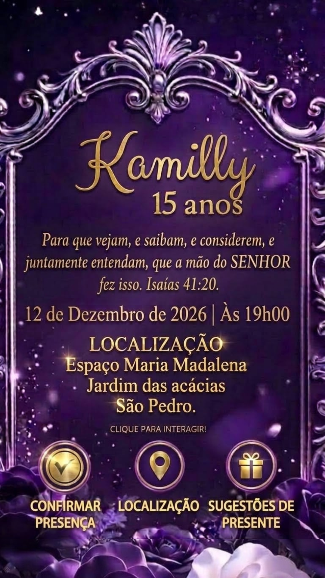 Informações e Botões - Kamilly
