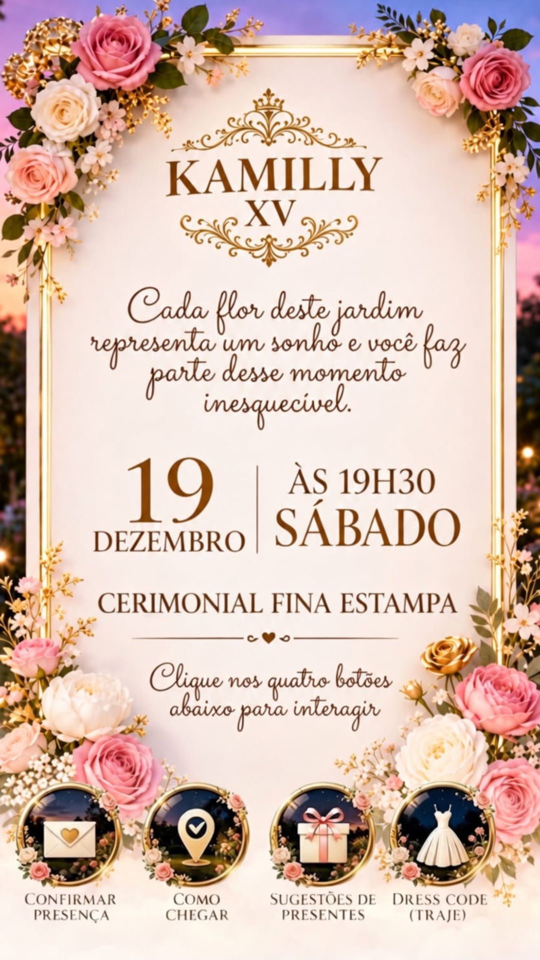 Informações e Botões - Camilly 15 Anos