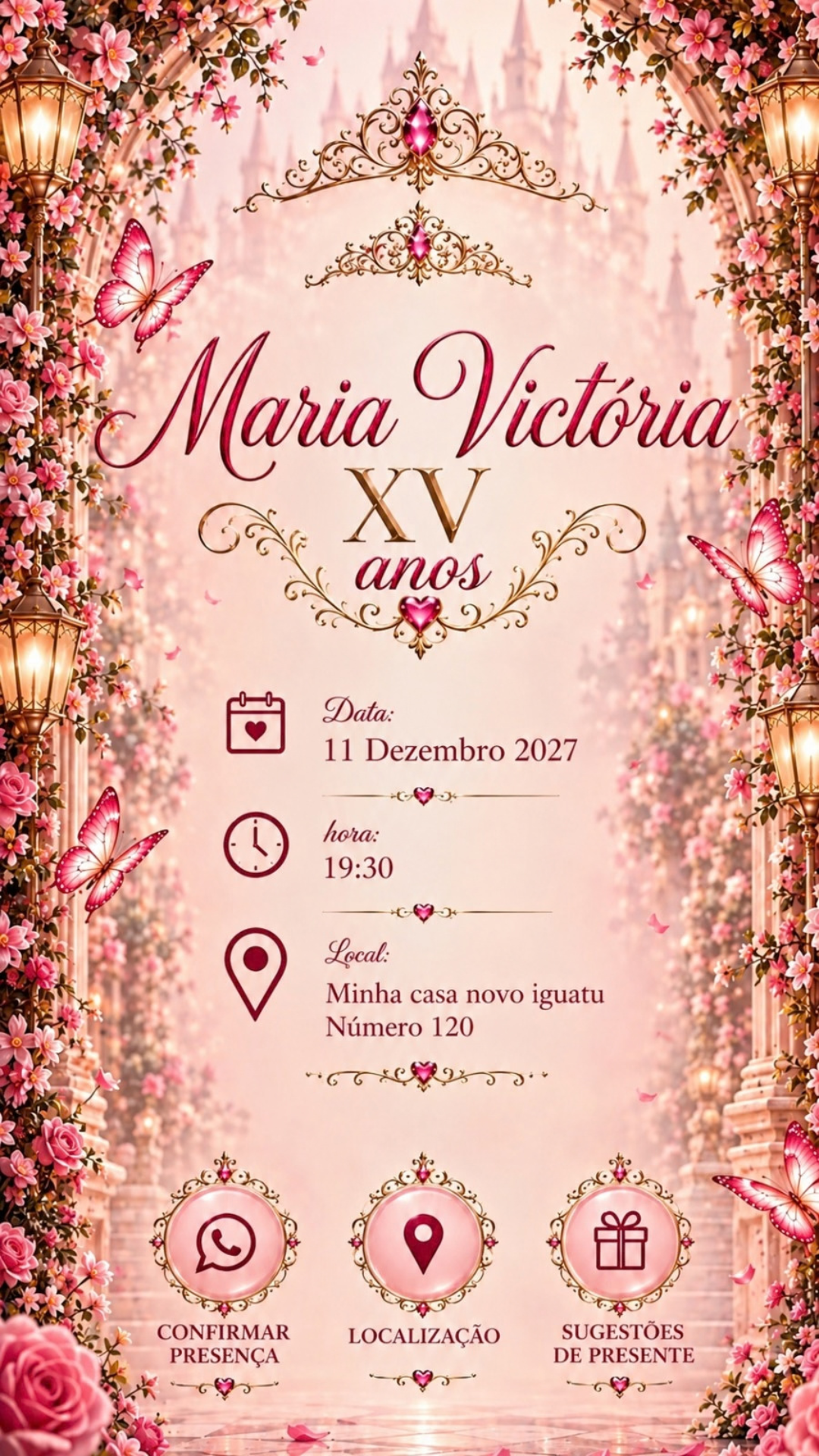 Informações e Botões - Maria Victória 15 Anos